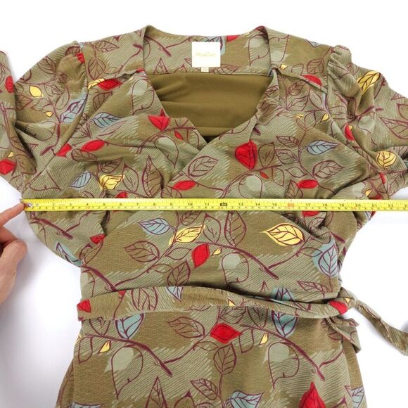 NEW Modcloth Vintage 50s Modest French Girl Wrap Dress Retro Leaf Print Plus 3X - Picture 3 of 6